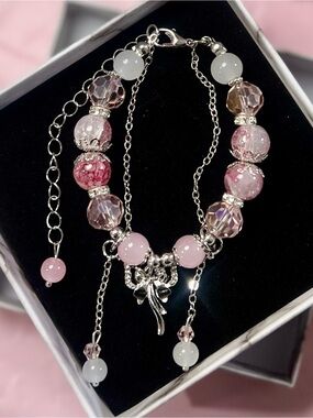 Charm Pink Crystal Bead Bracelet